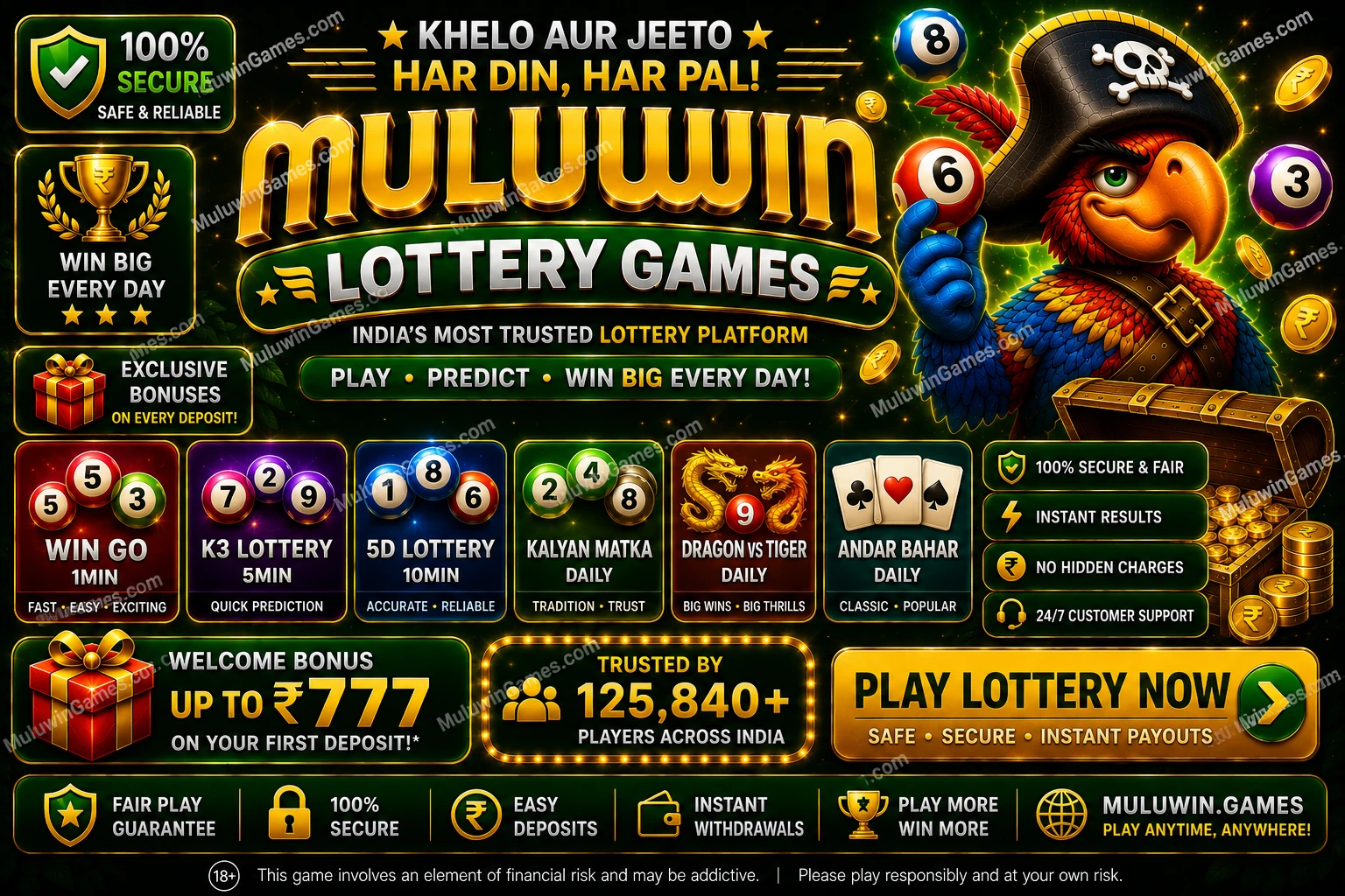 Muluwin lottery games banner showing Win Go and TRX Wingo tiles