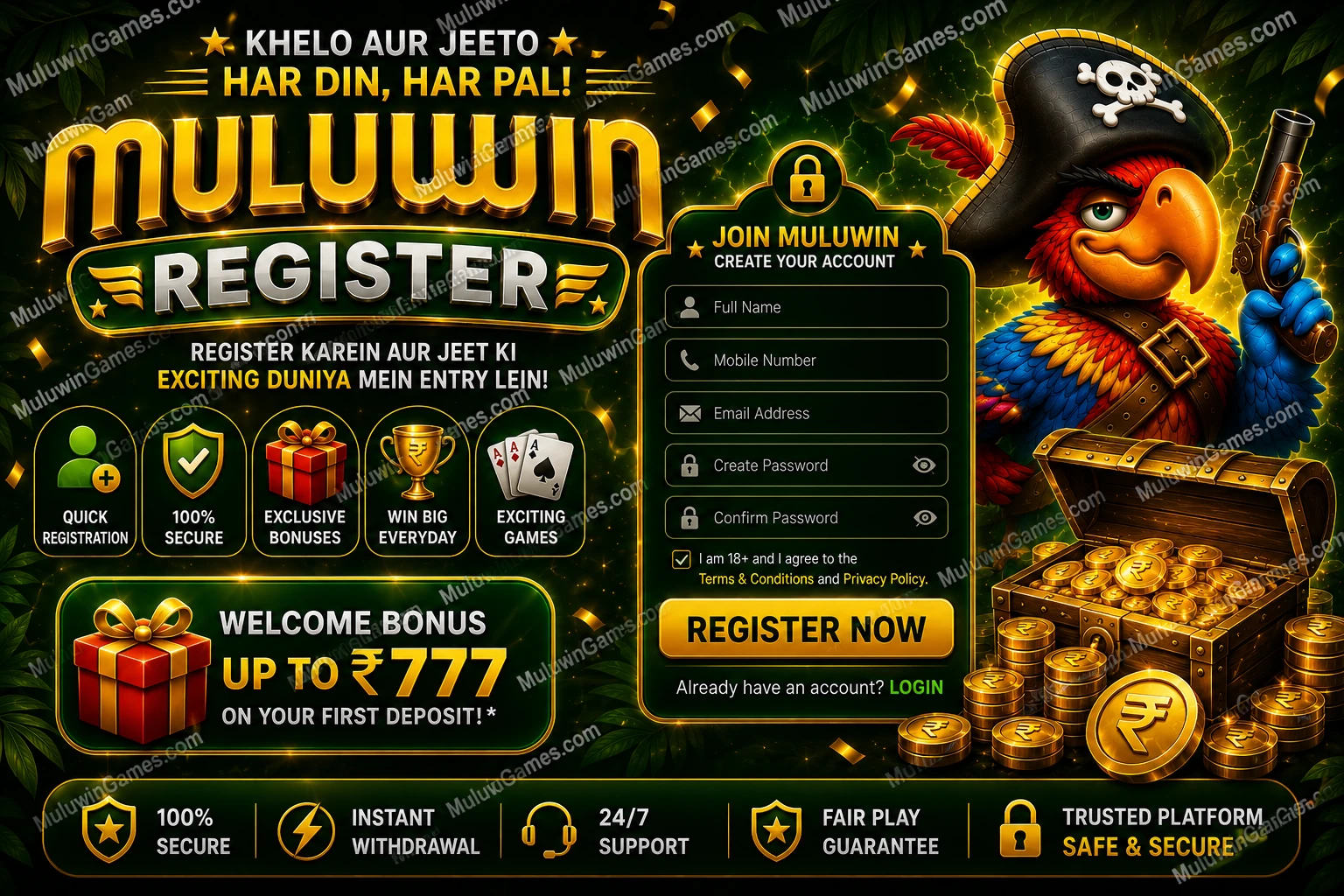 New player completing the Muluwin sign-up form on a mobile phone